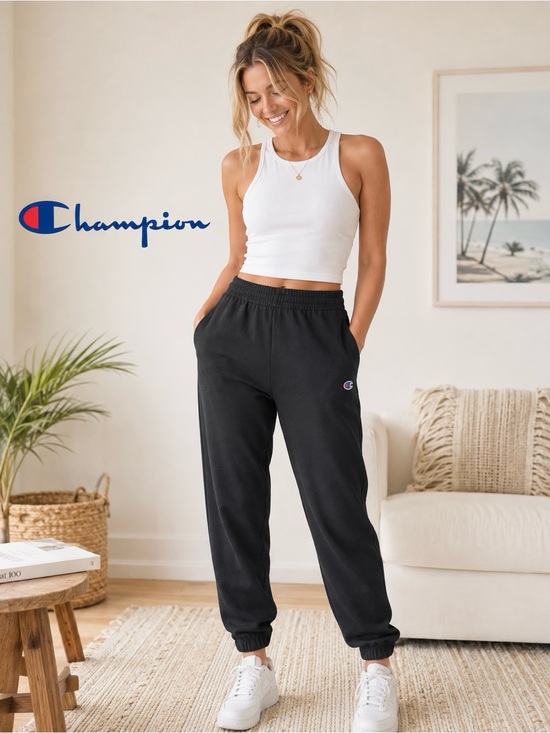 Champion Pants - Champion Ladies Black Logo Sweatpants